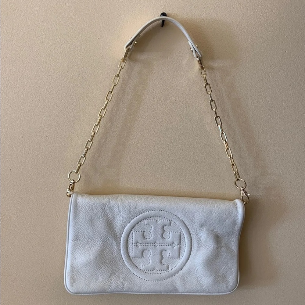 Tory burch White leather Reva Clutch.